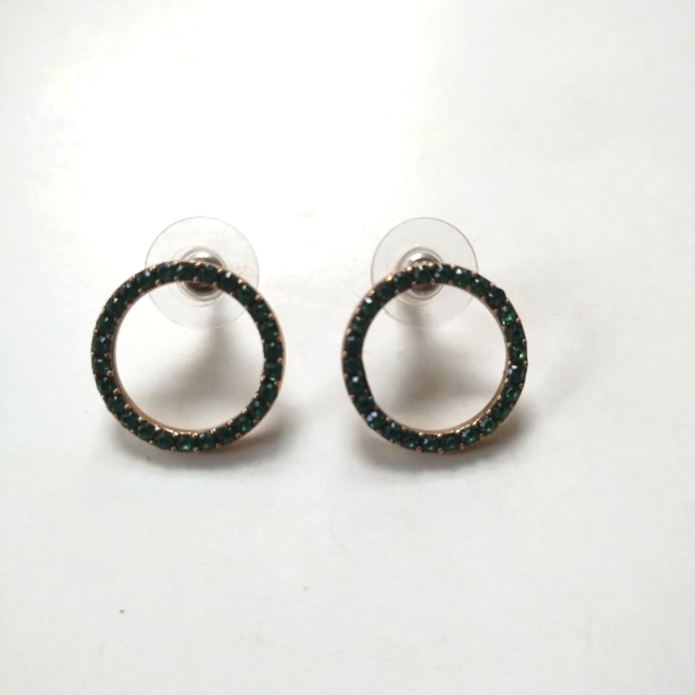 J. Crew Green Crystal Holiday Circle Earrings Studs